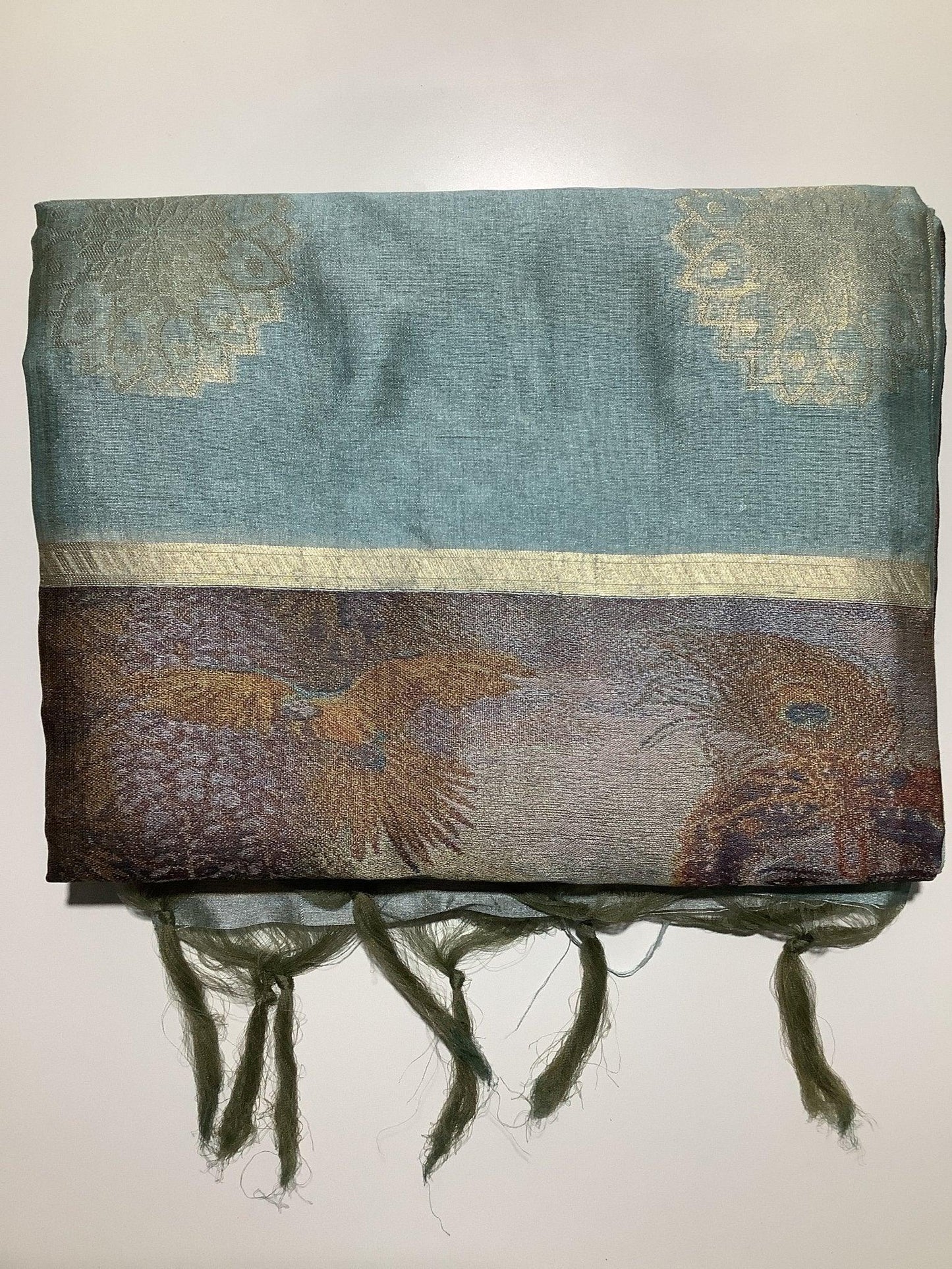 Silk cotton saree pastel blue - Indiakart Boutique