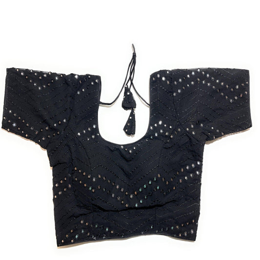 Georgette foil mirror readymade blouse yellow - Indiakart Boutique