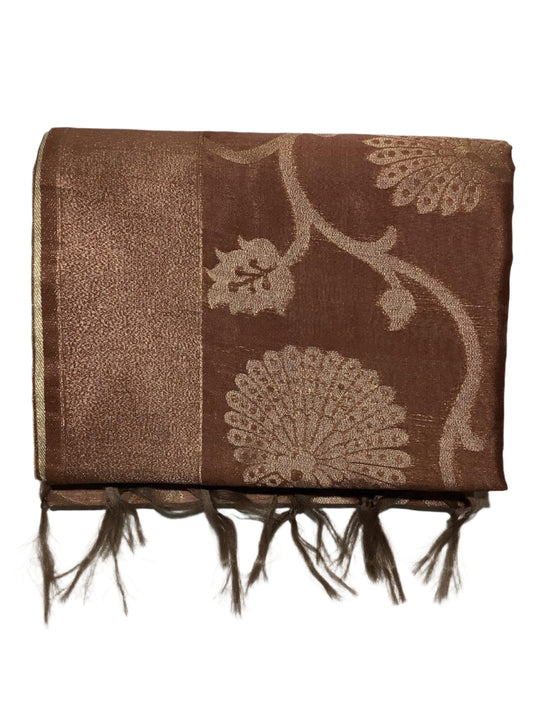 Silk cotton saree brown - Indiakart Boutique